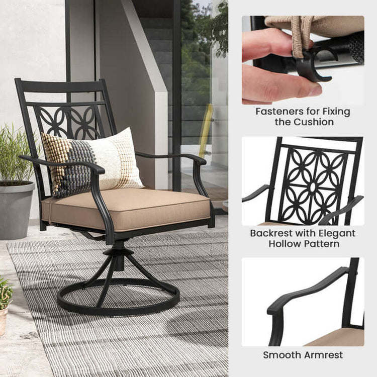 2 Pieces Patio 360 Degree Swivel Chairs with Blossom Pattern Backrest and Cushions