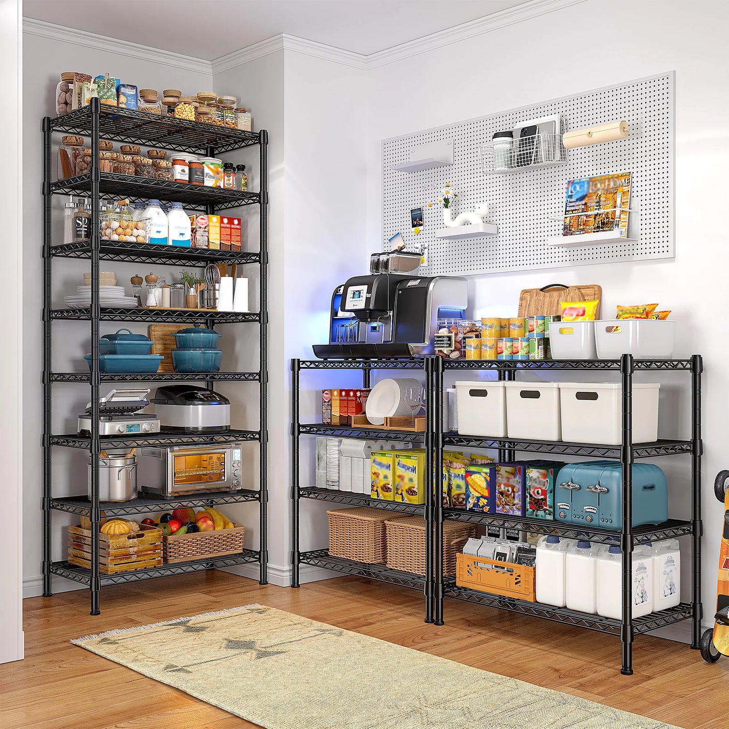 8-Tier Wire Shelving Unit Adjustable Metal Storage Shelves for Bathroom,Pantry,Kitchen,Laundry Room,72"H X 23.3"W X 13.5"D,Black