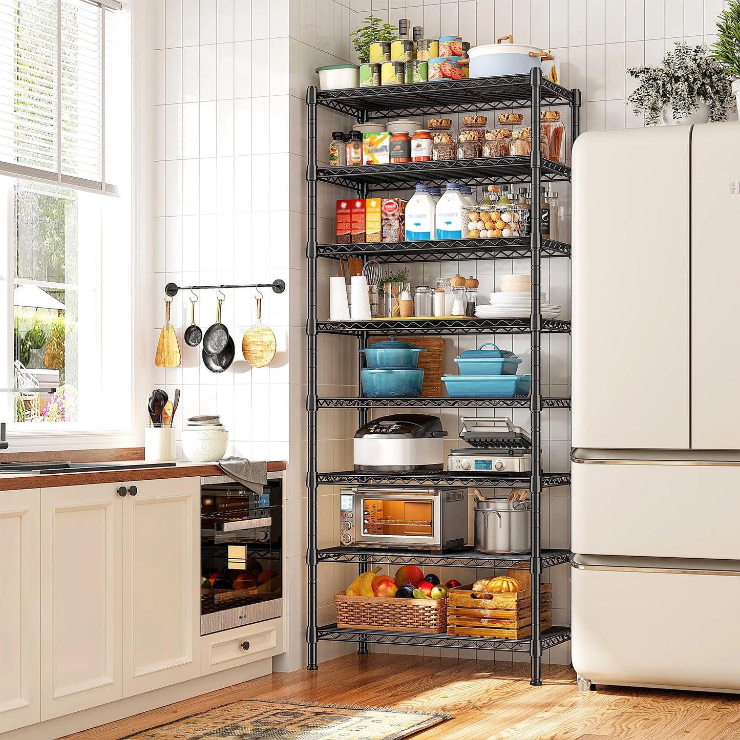 8-Tier Wire Shelving Unit Adjustable Metal Storage Shelves for Bathroom,Pantry,Kitchen,Laundry Room,72"H X 23.3"W X 13.5"D,Black