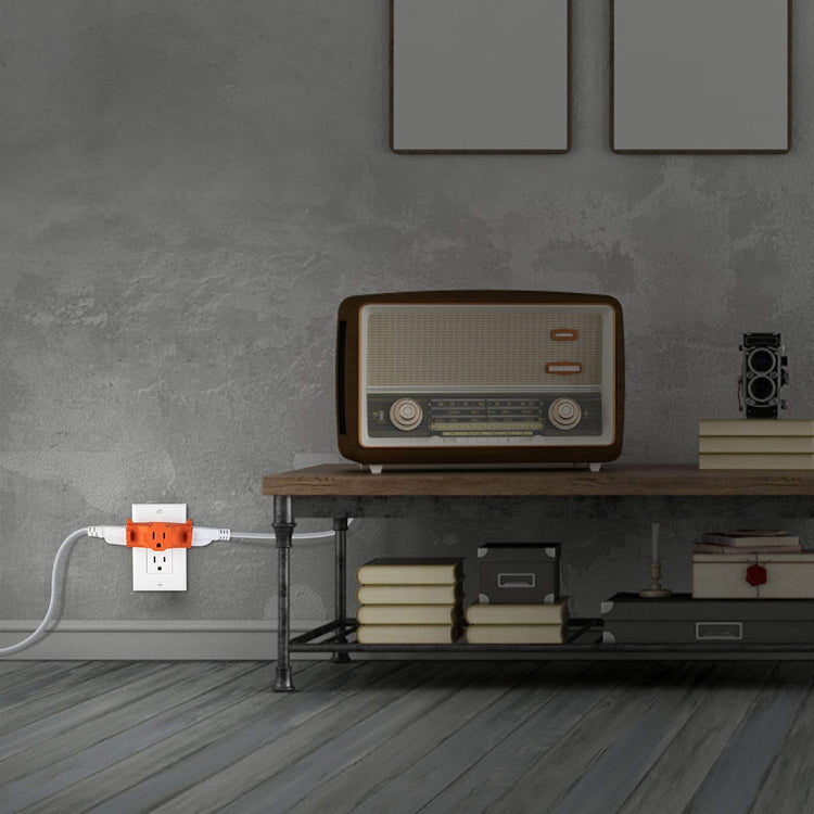 ETL Listed 3-Outlet Grounding Adapter, Heavy Duty 3-Prong Power Extender, Wall Socket Grounded Power Tap, 392℉ Fire-Retardant Material for Industrial Household Appliances, Orange, 2 Pack