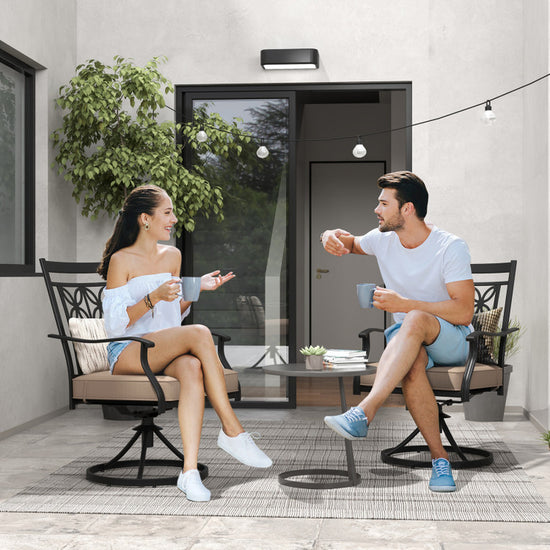 2 Pieces Patio 360 Degree Swivel Chairs with Blossom Pattern Backrest and Cushions