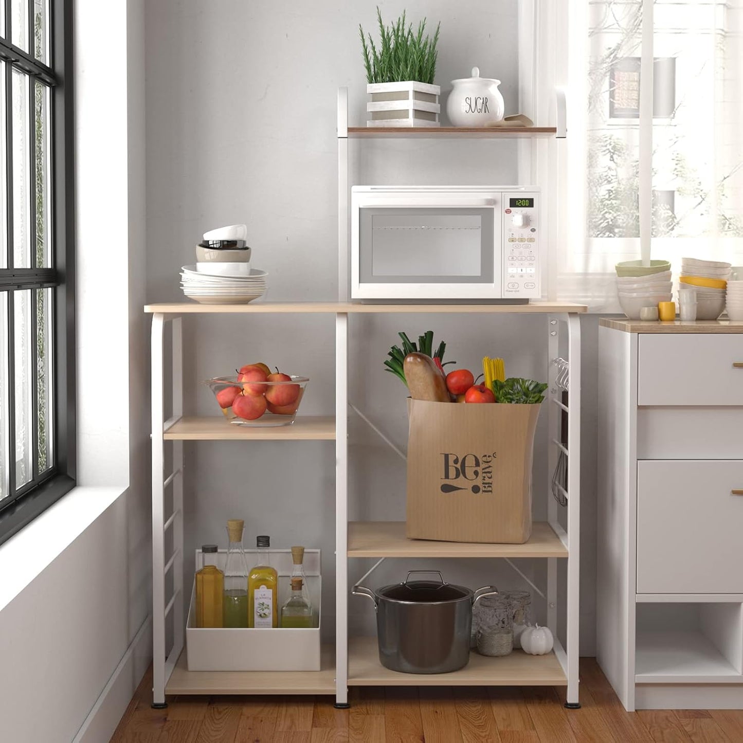 4-Tier Kitchen Baker'S Rack Utility Microwave Oven Stand Storage Cart Workstation Shelf ,White Oak 172-MO-SH