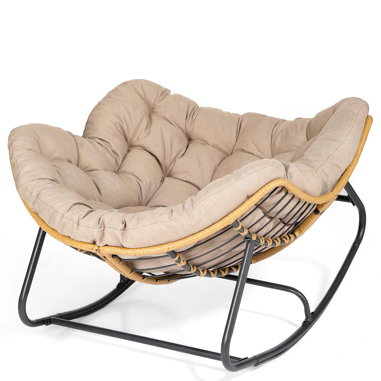 Outdoor Rocking Chair, Indoor Lounge Rocking Chair with Cushion Chair, Beige