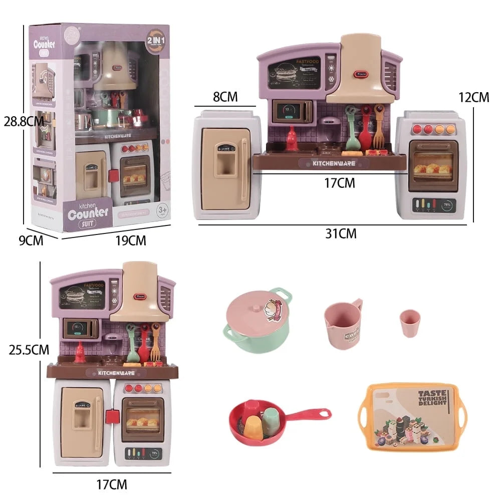 Mini Kitchen Play Set Pretend Playset BBQ Toy Cooking Sink for Kids, Gift, Toddler, Girl - Purple
