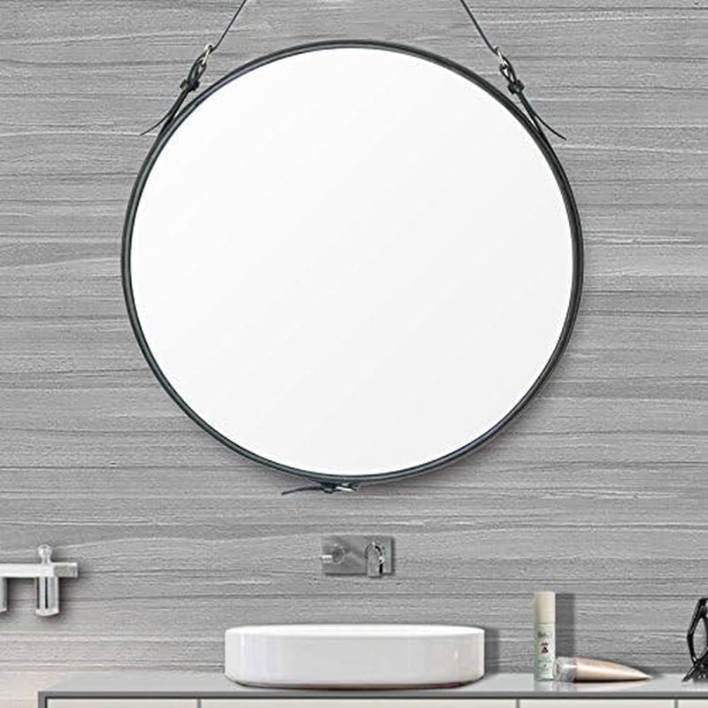round Wall Mirror Decorative Mirror, Hanging Mirror with Hanging Strap Silver Hardware Hooker/Hanger (Black, 20'')