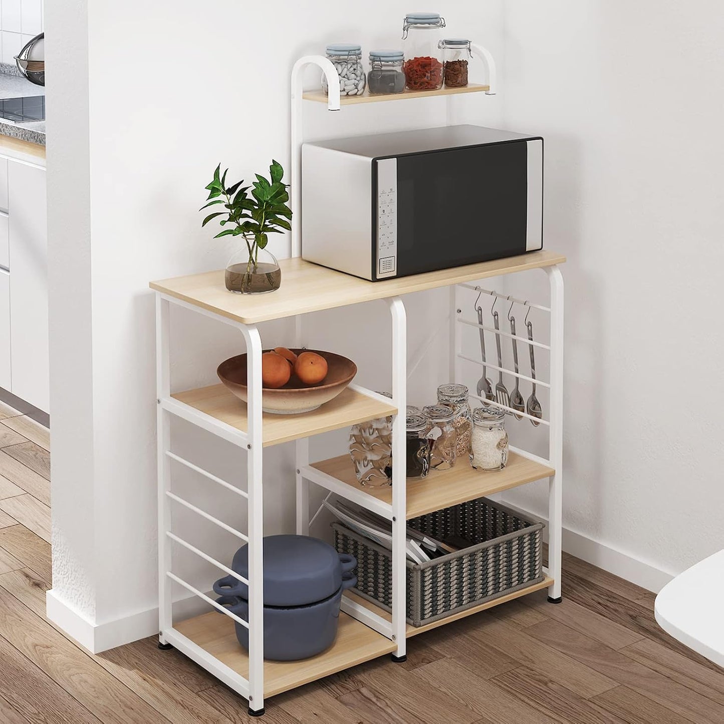 4-Tier Kitchen Baker'S Rack Utility Microwave Oven Stand Storage Cart Workstation Shelf ,White Oak 172-MO-SH