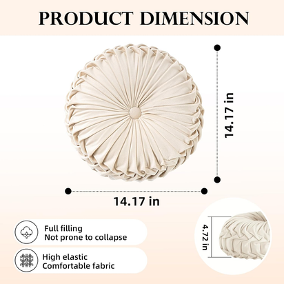 Round Throw Pillow Velvet Home Decoration Pleated round Pillow Cushion for Couch Chair Bed Car Orange