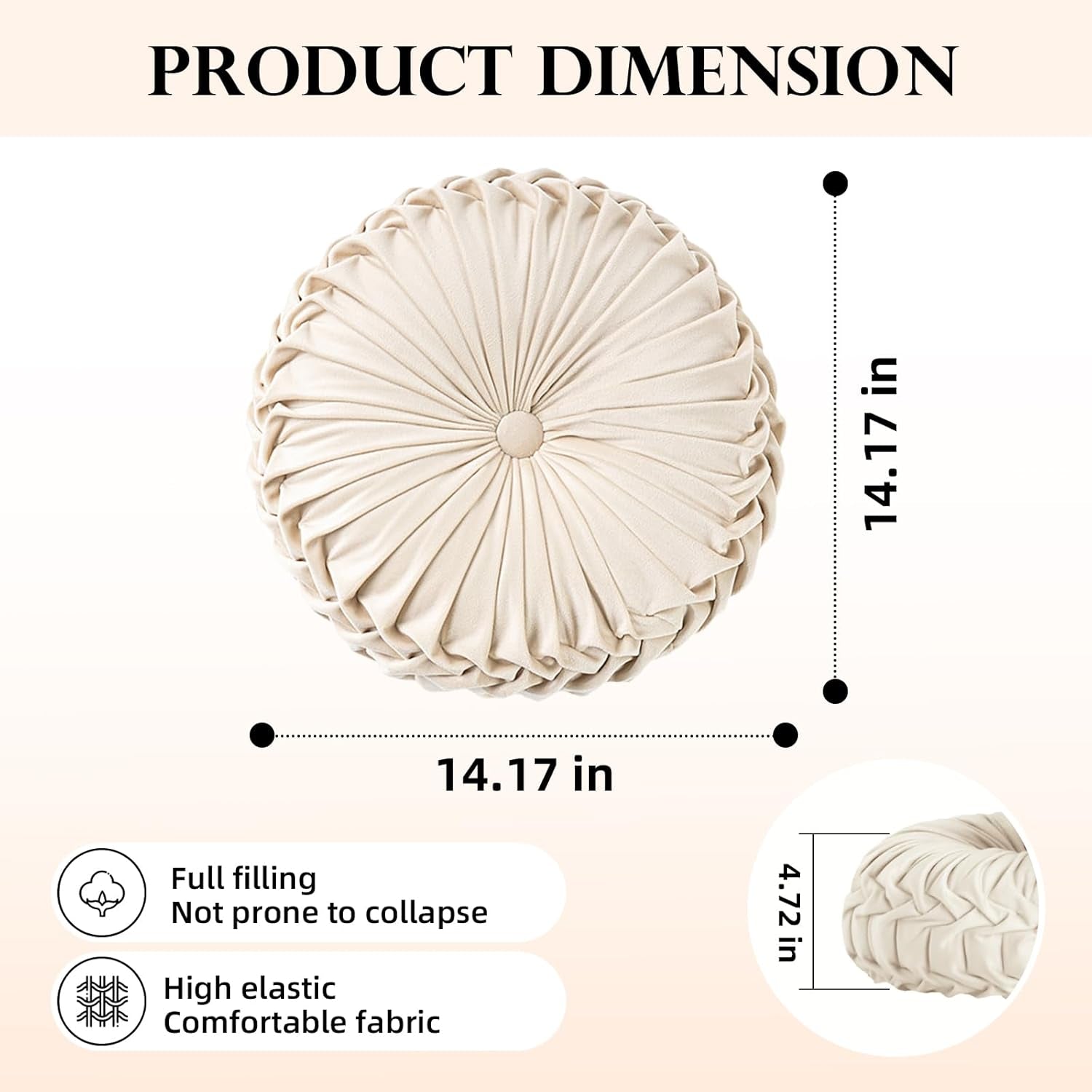 Round Throw Pillow Velvet Home Decoration Pleated round Pillow Cushion for Couch Chair Bed Car Orange