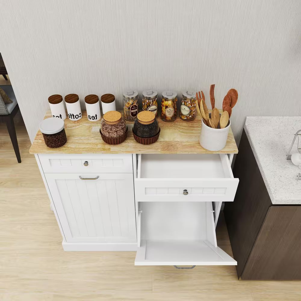 2-Drawers and 2-Compartment Tilt-Out Trash Cabinet Kitchen Trash Cabinet in White