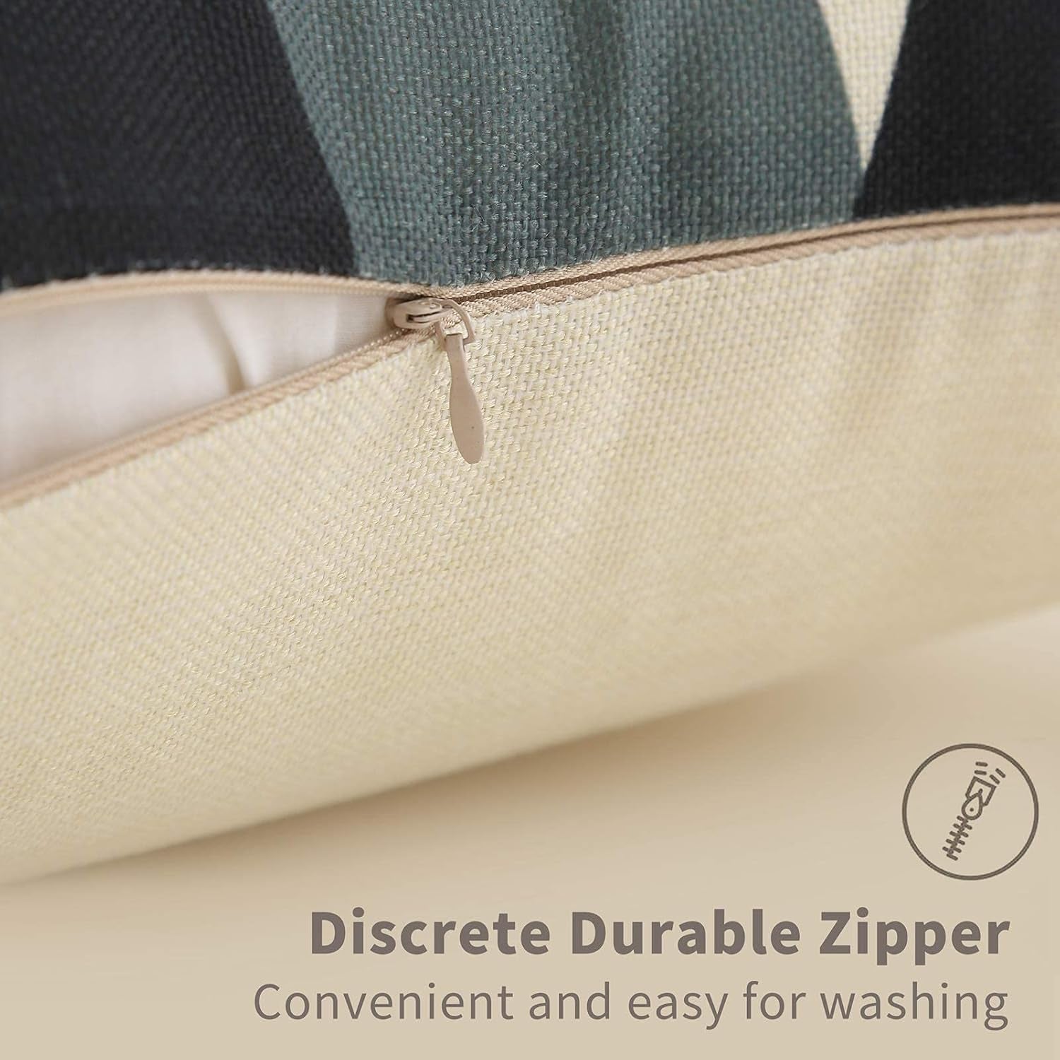 Set of 4 Decorative Geometric 18 X 18 Inches Throw Pillow Covers - Modern Pattern Linen Square Pillow Cushion Case for Sofa Couch Bed Home Outdoor Car (18" X 18", Beige/Black)