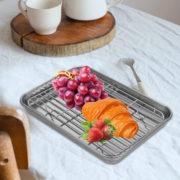 2 Pcs Stainless Steel Drainer Trays 23X17CM 31X24CM Rapid Drainage Vegetable Fruit Storage Pans Barbecue Baking