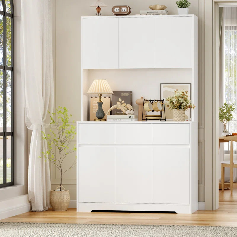 Aybike 71" Tall Kitchen Pantry Cabinet with Charge Station & LED Light, Freestanding Food Pantry with 4 Cabinets, 3 Drawers & Microwave Shelf, Kitchen Hutch Storage, Adjustable Shelves