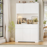 Aybike 71" Tall Kitchen Pantry Cabinet with Charge Station & LED Light, Freestanding Food Pantry with 4 Cabinets, 3 Drawers & Microwave Shelf, Kitchen Hutch Storage, Adjustable Shelves