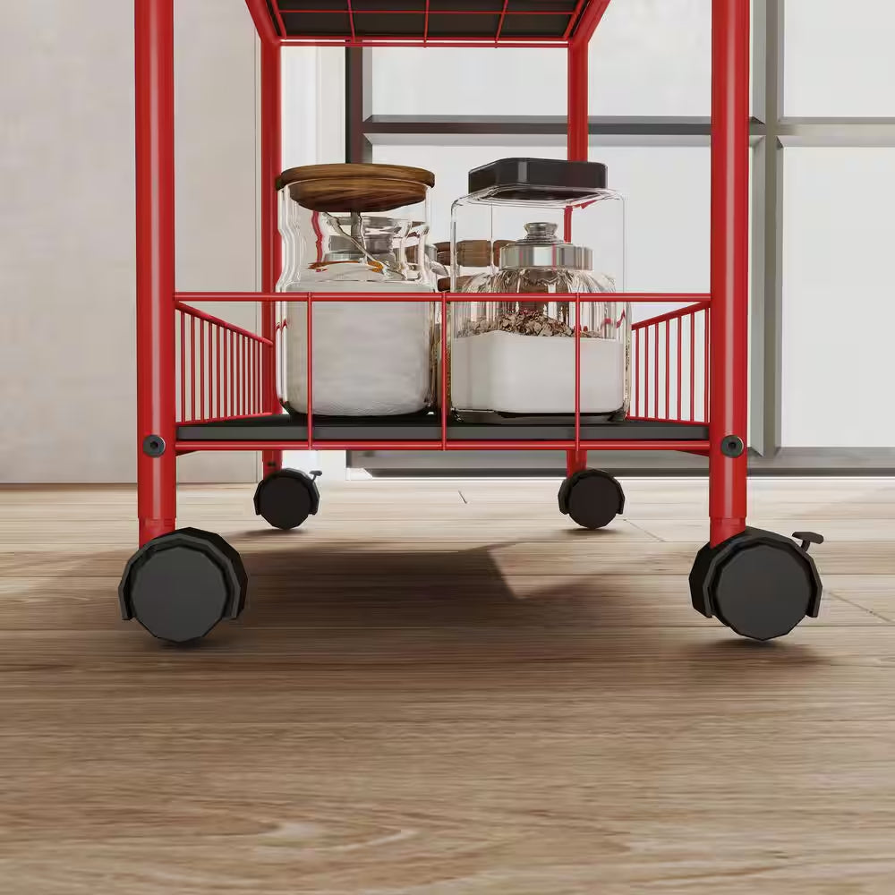 Red 6 Tier Storage Cart, Mobile Shelving Unit with Wheels, Metal Wire Storage Shelving Rack with Baskets for Kitchen