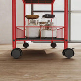 Red 6 Tier Storage Cart, Mobile Shelving Unit with Wheels, Metal Wire Storage Shelving Rack with Baskets for Kitchen