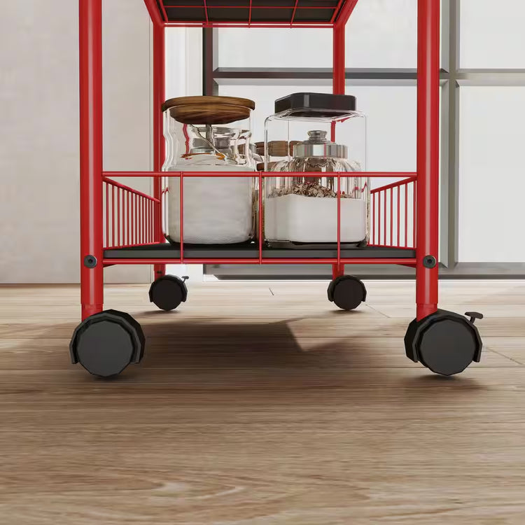 Red 6 Tier Storage Cart, Mobile Shelving Unit with Wheels, Metal Wire Storage Shelving Rack with Baskets for Kitchen