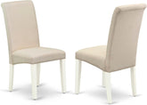 BOBA5-WHI-01 5 Piece Modern Dining Table Set Includes a round Kitchen Table and 4 Cream Linen Fabric Parsons Dining Chairs, 42X42 Inch, Linen White