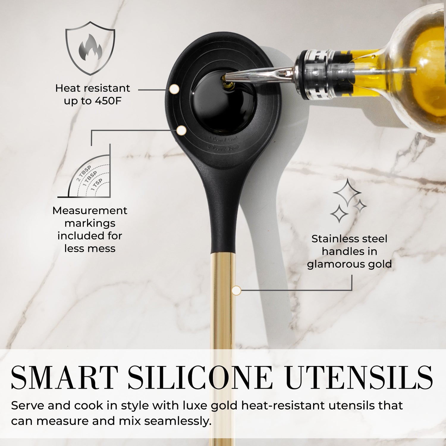 7PC Black and Gold Cooking Utensils Set with Holder - Black and Gold Kitchen Accessories