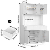 Aybike 71" Tall Kitchen Pantry Cabinet with Charge Station & LED Light, Freestanding Food Pantry with 4 Cabinets, 3 Drawers & Microwave Shelf, Kitchen Hutch Storage, Adjustable Shelves