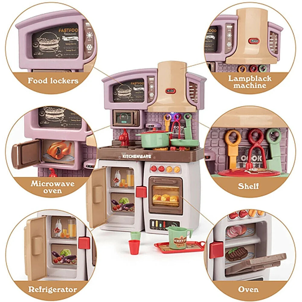 Mini Kitchen Play Set Pretend Playset BBQ Toy Cooking Sink for Kids, Gift, Toddler, Girl - Purple