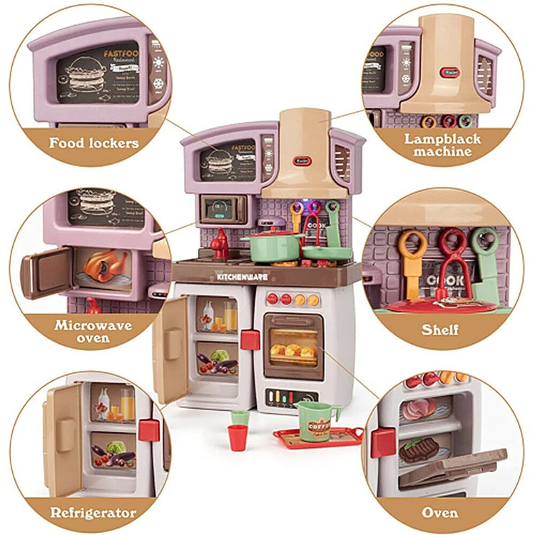 Mini Kitchen Play Set Pretend Playset BBQ Toy Cooking Sink for Kids, Gift, Toddler, Girl - Purple