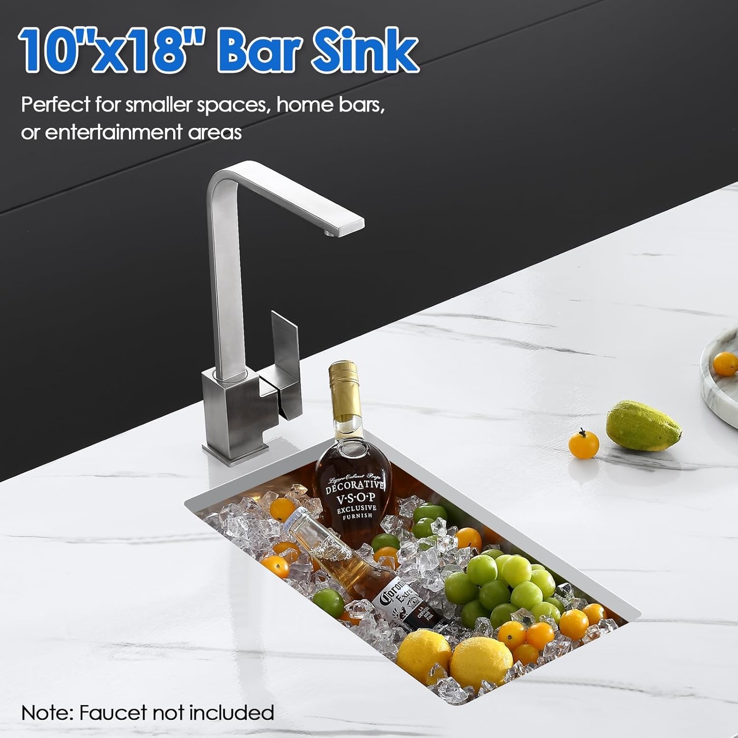 10"X18"X6" Bar Sink Undermount, Small Kitchen Sink Single Bowl 304 Stainlesss Steel, Wet Bar Prep Sink with Drain Assembly, Brushed