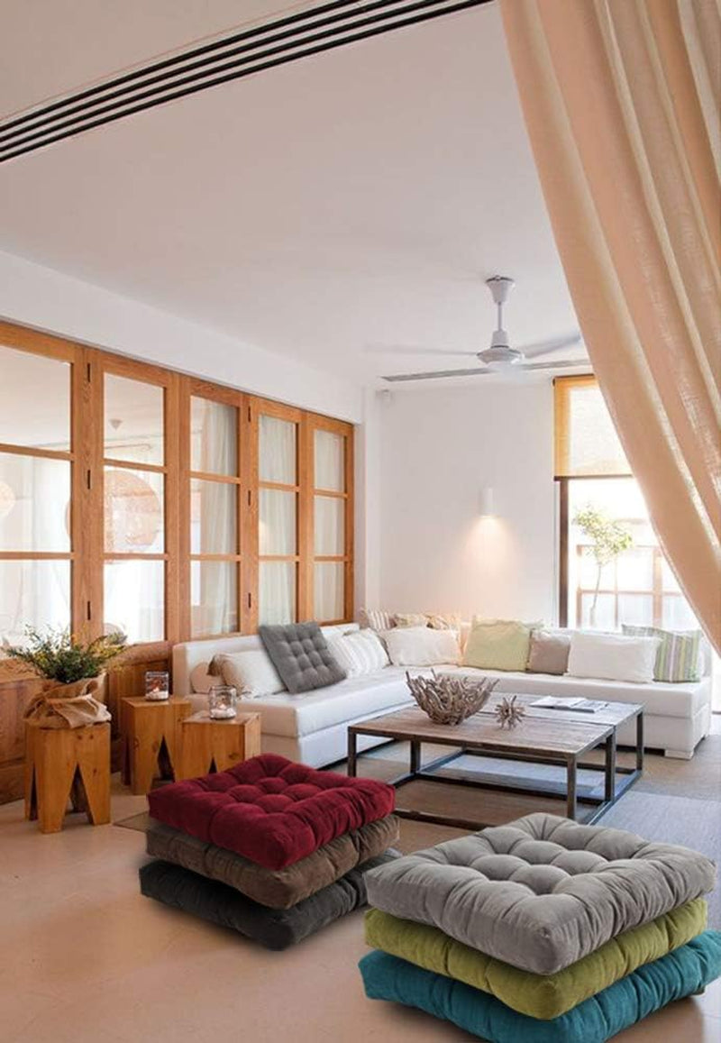 Square Floor Seat Pillows Cushions 22" X 22", Soft Thicken Yoga Meditation Cushion Pouf Tufted Corduroy Tatami Floor Pillow Reading Cushion Chair Pad Casual Seating for Adults & Kids, Rose Red