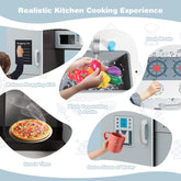 Kids Kitchen Playset, Wooden Little Chef Pretend Toy Kitchen Set W/Sounds, Sink, Stove, Microwave, Storage Cabinet, Shop List, Play Kitchen for Toddlers, Gift for Boys Girls 3+, Gray