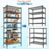 8-Tier Wire Shelving Unit Adjustable Metal Storage Shelves for Bathroom，Pantry，Kitchen，Laundry Room,72"H X 23.3"W X 13.5"D,Black