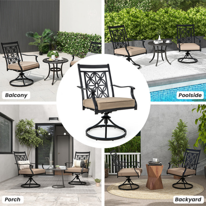2 Pieces Patio 360 Degree Swivel Chairs with Blossom Pattern Backrest and Cushions