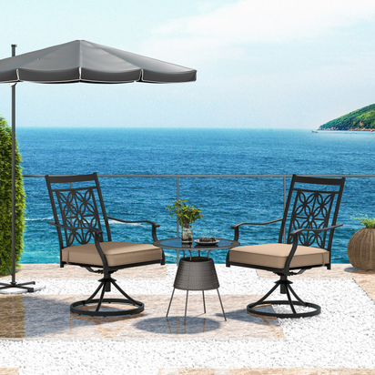 2 Pieces Patio 360 Degree Swivel Chairs with Blossom Pattern Backrest and Cushions
