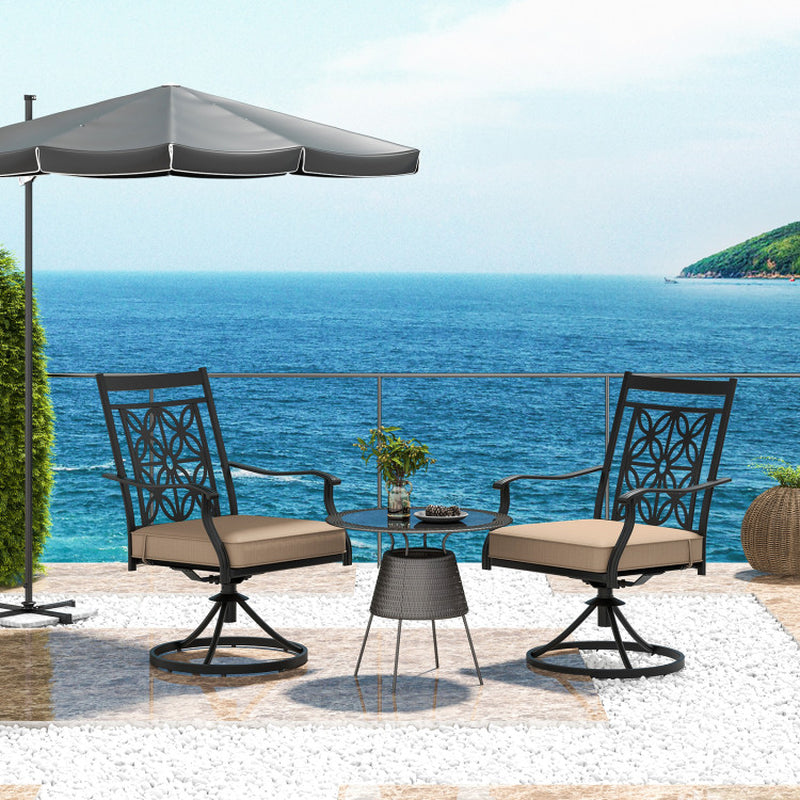 2 Pieces Patio 360 Degree Swivel Chairs with Blossom Pattern Backrest and Cushions
