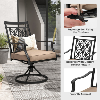 2 Pieces Patio 360 Degree Swivel Chairs with Blossom Pattern Backrest and Cushions