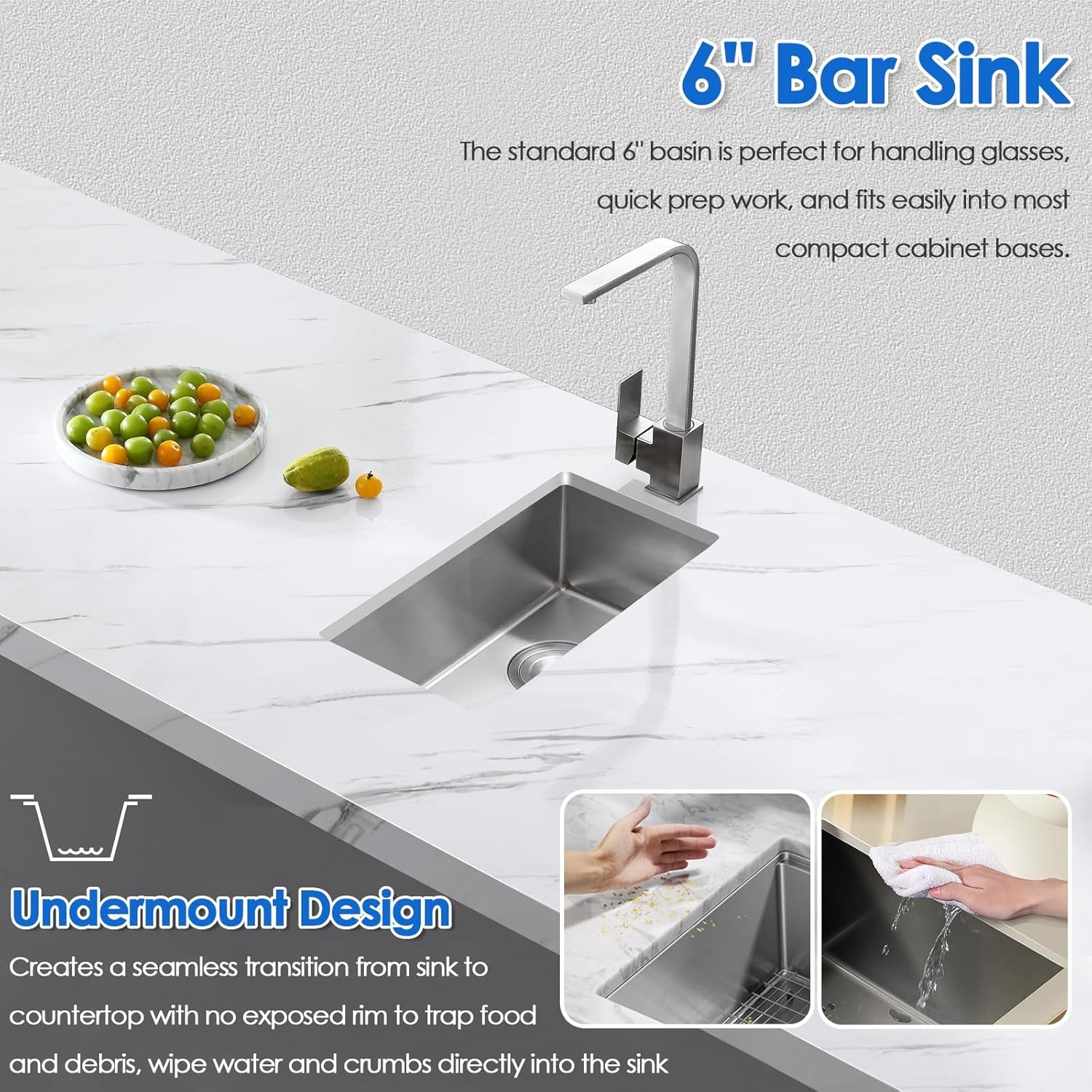 10"X18"X6" Bar Sink Undermount, Small Kitchen Sink Single Bowl 304 Stainlesss Steel, Wet Bar Prep Sink with Drain Assembly, Brushed