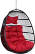 Julia Hanging Egg Chair - Black Polyethylene Wicker Frame with Red Polyester Cushions - 44 Inches Tall