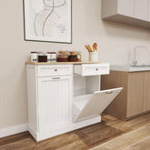 2-Drawers and 2-Compartment Tilt-Out Trash Cabinet Kitchen Trash Cabinet in White