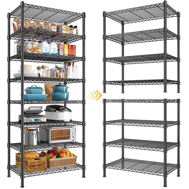 8-Tier Wire Shelving Unit Adjustable Metal Storage Shelves for Bathroom，Pantry，Kitchen，Laundry Room,72"H X 23.3"W X 13.5"D,Black