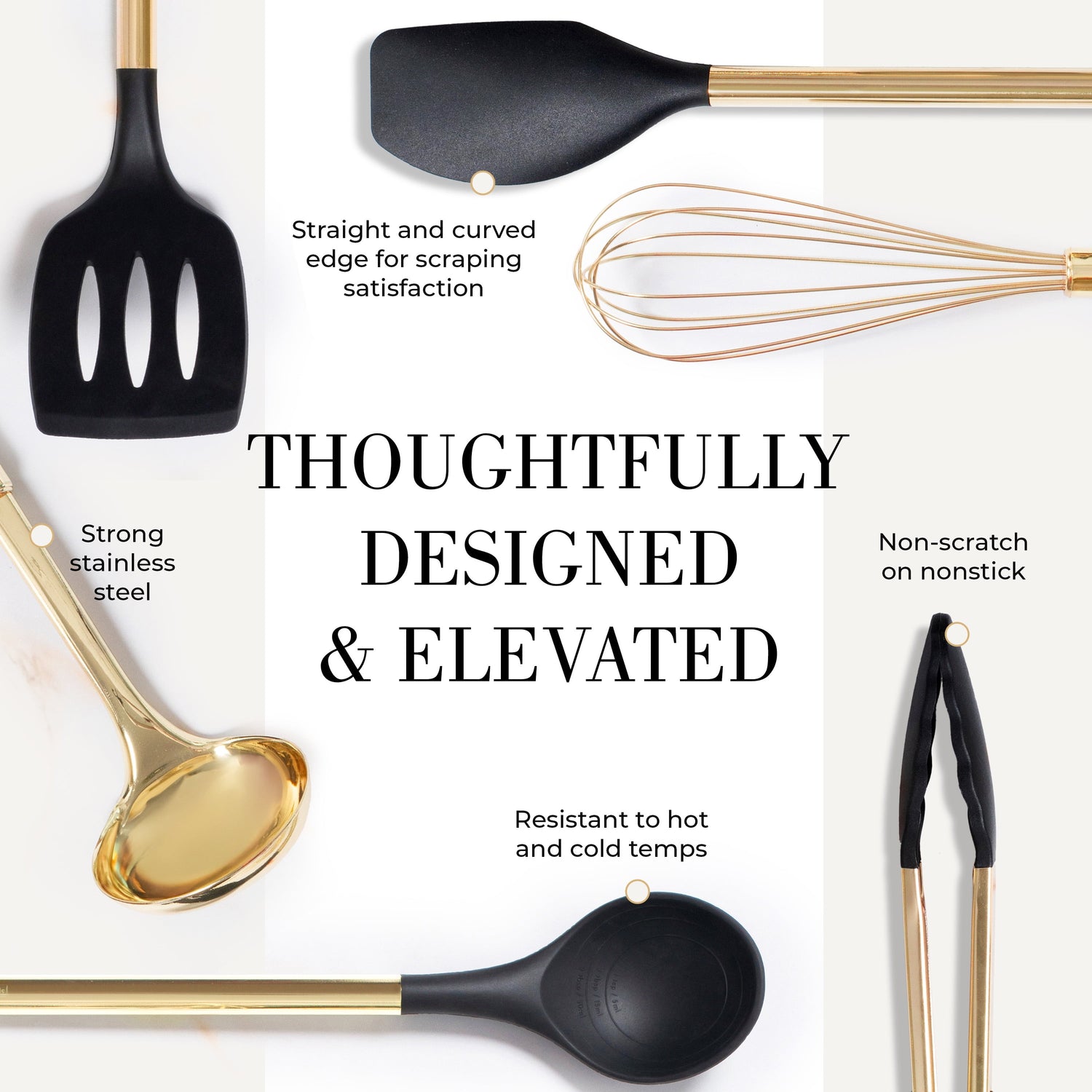 7PC Black and Gold Cooking Utensils Set with Holder - Black and Gold Kitchen Accessories