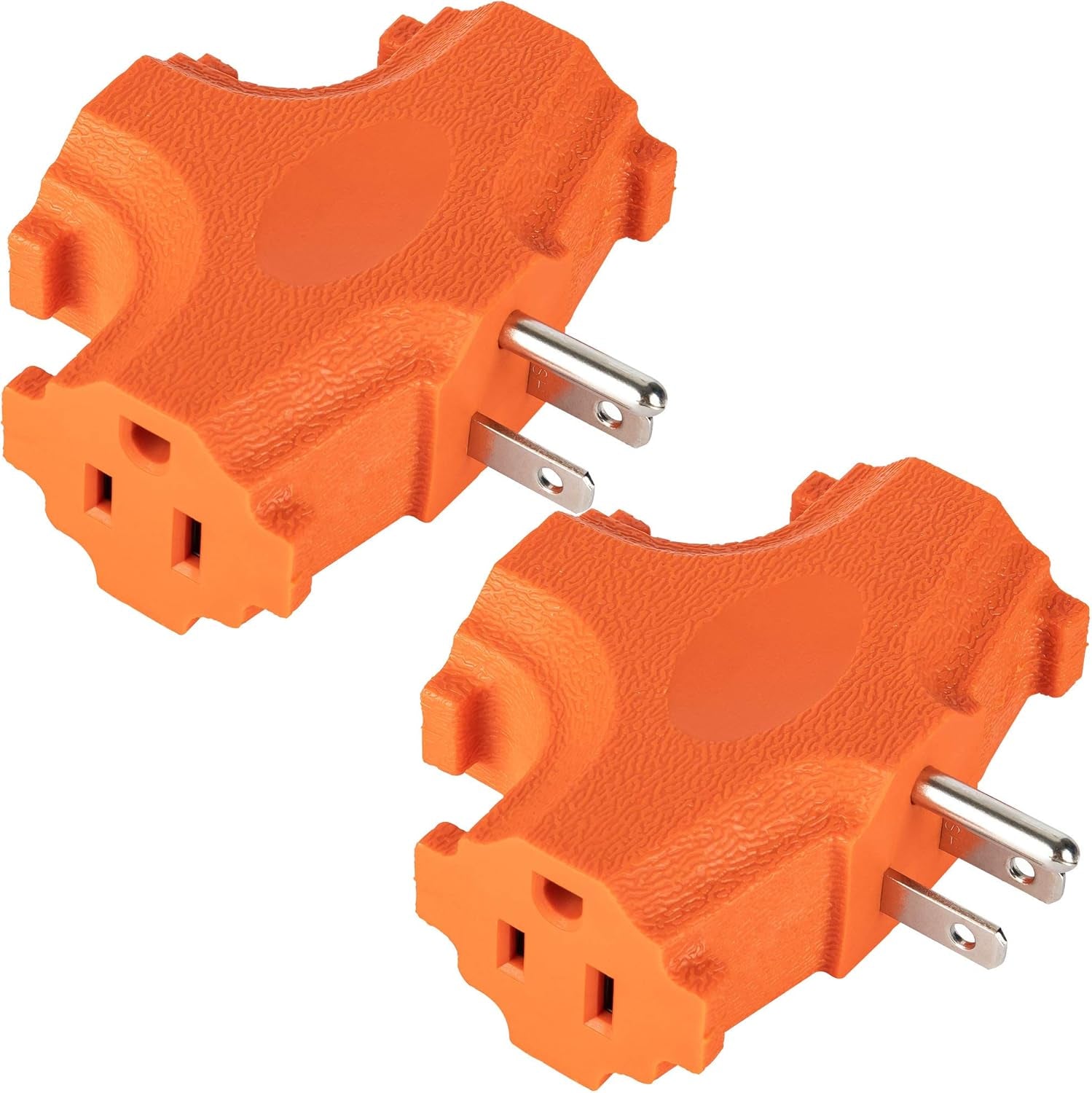 ETL Listed 3-Outlet Grounding Adapter, Heavy Duty 3-Prong Power Extender, Wall Socket Grounded Power Tap, 392℉ Fire-Retardant Material for Industrial Household Appliances, Orange, 2 Pack