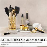 7PC Black and Gold Cooking Utensils Set with Holder - Black and Gold Kitchen Accessories