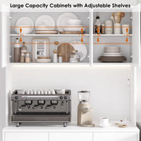 Aybike 71" Tall Kitchen Pantry Cabinet with Charge Station & LED Light, Freestanding Food Pantry with 4 Cabinets, 3 Drawers & Microwave Shelf, Kitchen Hutch Storage, Adjustable Shelves