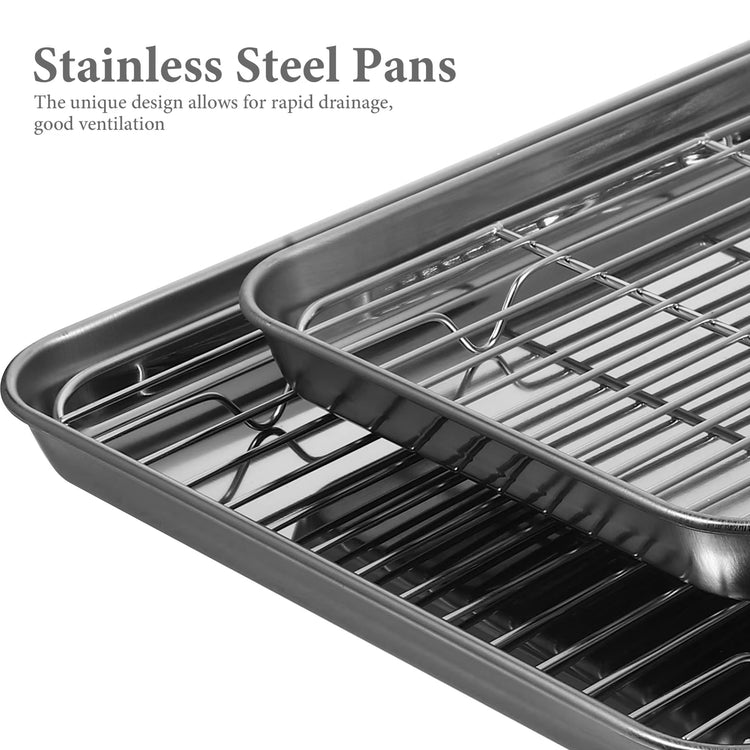2 Pcs Stainless Steel Drainer Trays 23X17CM 31X24CM Rapid Drainage Vegetable Fruit Storage Pans Barbecue Baking
