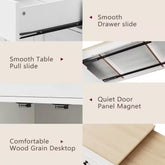 White Wood 74.5 In. Kitchen Island with Extendable Dining Table, Kitchen Cart with 4 Door Cabinet, Spice Rack, 2 Drawers