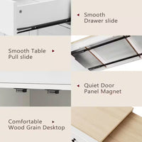 White Wood 74.5 In. Kitchen Island with Extendable Dining Table, Kitchen Cart with 4 Door Cabinet, Spice Rack, 2 Drawers