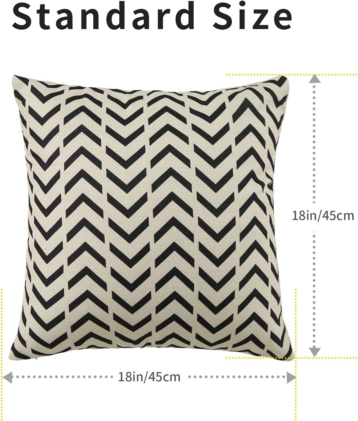 Set of 4 Decorative Geometric 18 X 18 Inches Throw Pillow Covers - Modern Pattern Linen Square Pillow Cushion Case for Sofa Couch Bed Home Outdoor Car (18" X 18", Beige/Black)