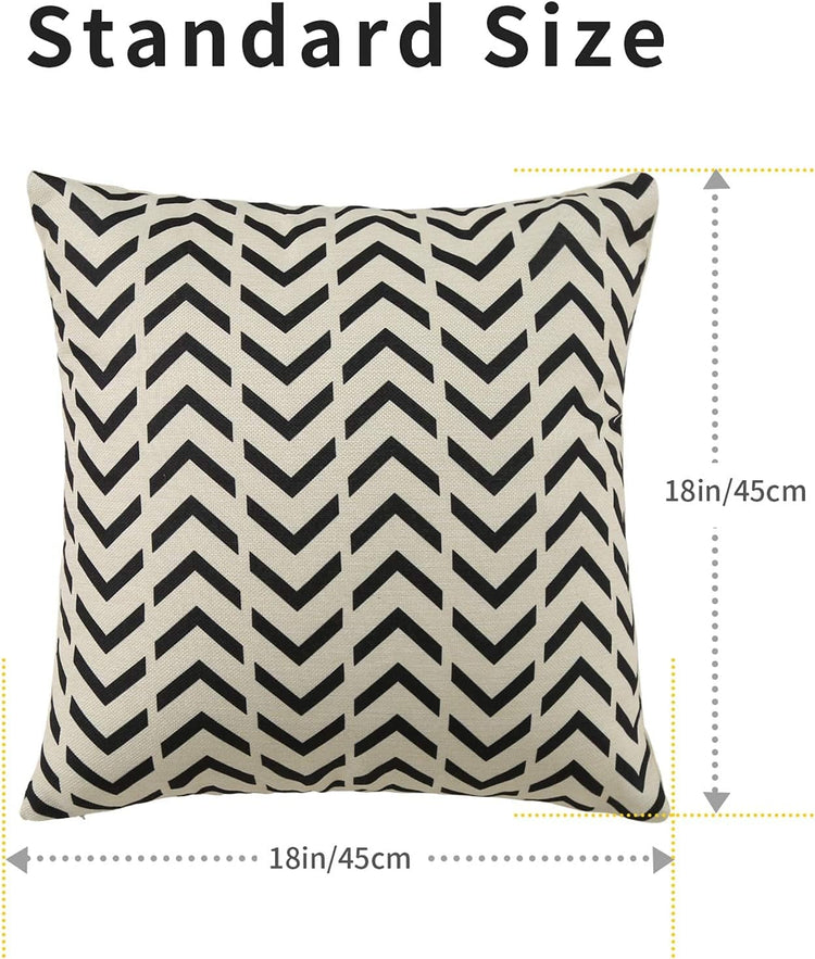 Set of 4 Decorative Geometric 18 X 18 Inches Throw Pillow Covers - Modern Pattern Linen Square Pillow Cushion Case for Sofa Couch Bed Home Outdoor Car (18" X 18", Beige/Black)