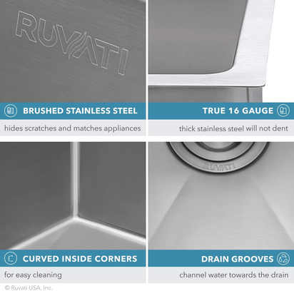 13 X 15 Inch Undermount Bar Prep Tight Raduis 16 Gauge Kitchen Sink Stainless Steel Single Bowl - RVH7013