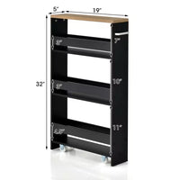 Black Particle Board 19 In. Rolling Kitchen Sideboard Slim Storage Cart Mobile Shelving Organizer with Handle
