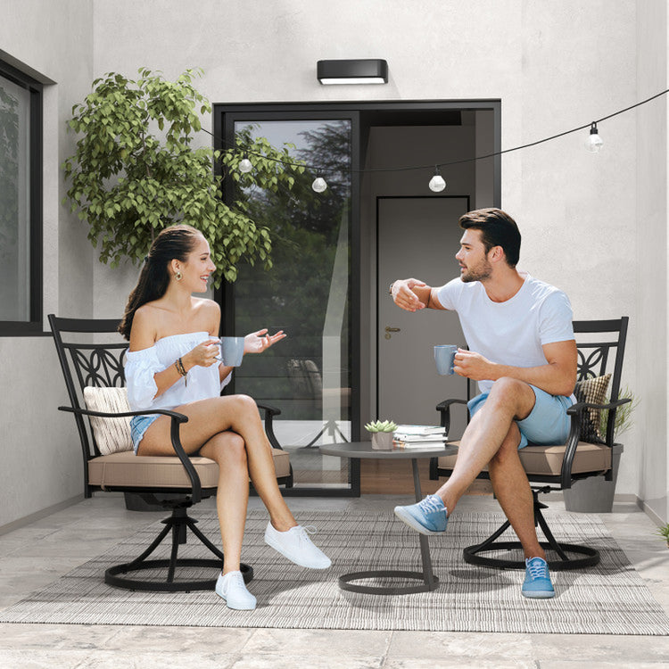 2 Pieces Patio 360 Degree Swivel Chairs with Blossom Pattern Backrest and Cushions