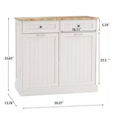 2-Drawers and 2-Compartment Tilt-Out Trash Cabinet Kitchen Trash Cabinet in White
